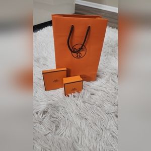 Hermes Small Jewelry Box and Shopping bag.(boxes 3X3x0.5/2.5X2.5X1.5 - Bag 8.5x6